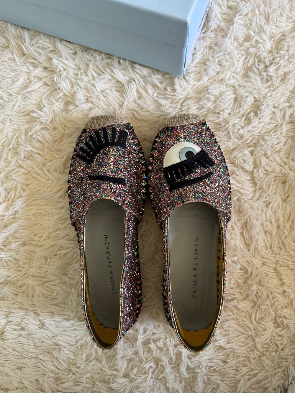 Chiara Ferragni Multicolor Glitter Espadrille Flats with Eye Appliqué